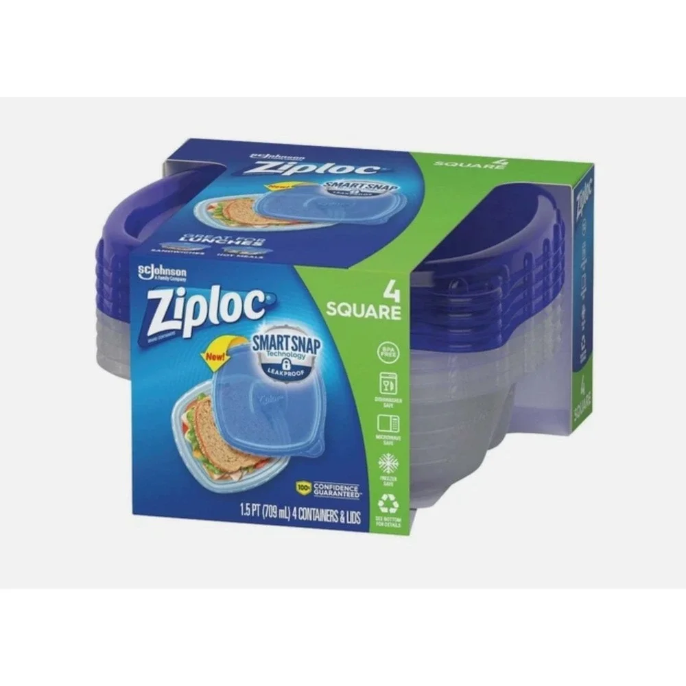 Ziploc 1.5 Pt. Clear Square Food Storage Container with Lids (4-Pack) 70935
